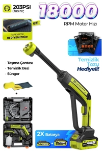 Akülü Şarjlı Yüksek Basınçlı Araç ve Bahçe Yıkama Temizleme Tabancası | 2 Batarya, 5m Hort